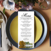 Elegant Gold Ochre Yellow Rose Reflection Wedding Menu