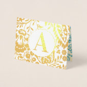 Elegant Gold of Silver Blauwgroen Floral Monogram Folie Kaarten (Voorkant)