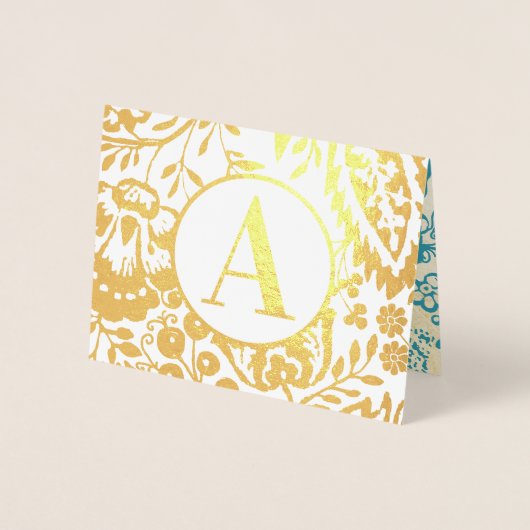 Elegant Gold of Silver Blauwgroen Floral Monogram Folie Kaarten (Voorkant)