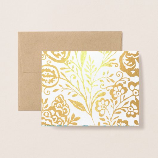 Elegant Gold of Silver Blauwgroen Floral Monogram Folie Kaarten (Met envelop)