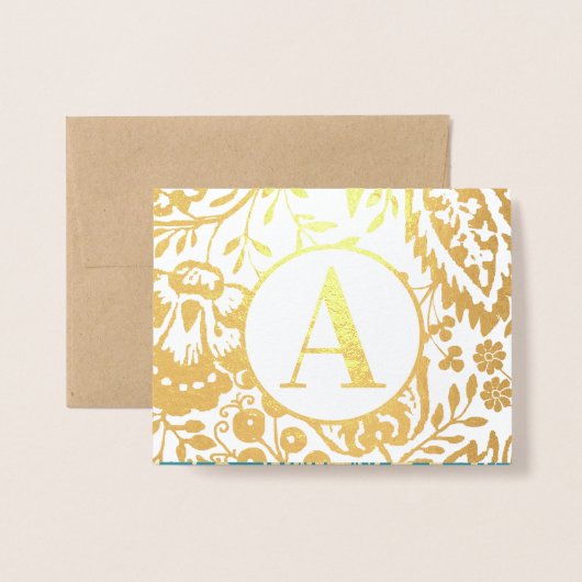 Elegant Gold of Silver Blauwgroen Floral Monogram Folie Kaarten (Voorkant met envelop)