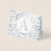 Elegant Gold of Silver Blauwgroen Floral Monogram Folie Kaarten (Voorkant)
