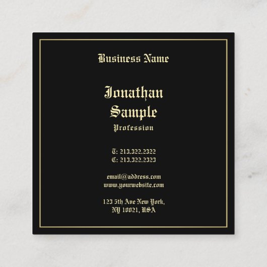 Elegant Gold Old English Script Font Professional Vierkante Visitekaartje (Achterkant)