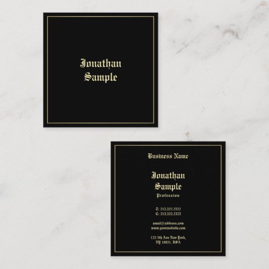 Elegant Gold Old English Script Font Professional Vierkante Visitekaartje (Voorkant / Achterkant)