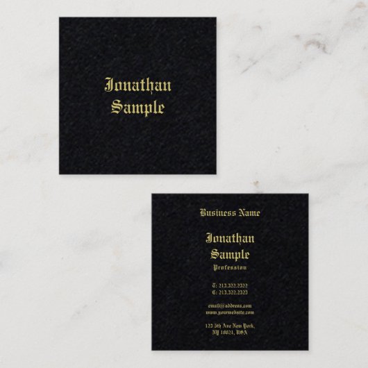 Elegant Gold Old Style Font Text Black Sjabloon Vierkante Visitekaartje (Voorkant / Achterkant)