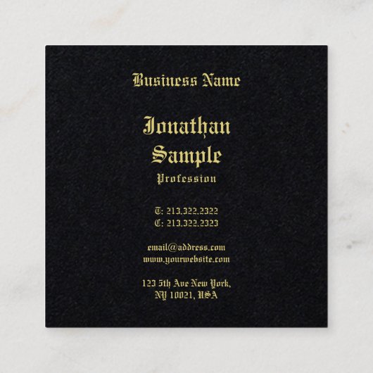 Elegant Gold Old Style Font Text Black Sjabloon Vierkante Visitekaartje (Achterkant)