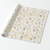 Elegant Gold Olive branch White Pattern Cadeaupapier (Uitgerold)