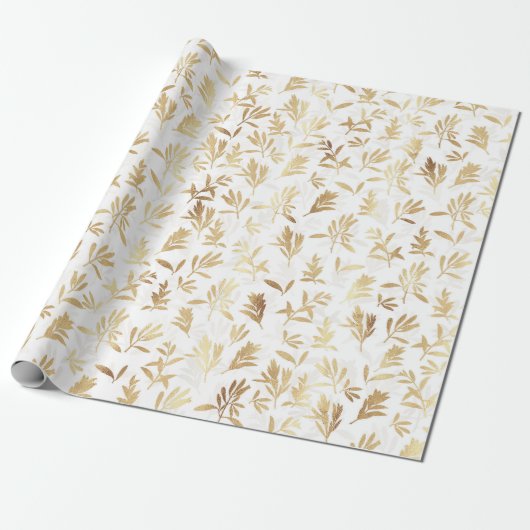 Elegant Gold Olive branch White Pattern Cadeaupapier (Uitgerold)