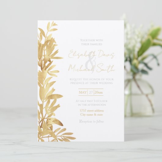 Elegant Gold Olive branch White Pattern Kaart (Staand voorkant)