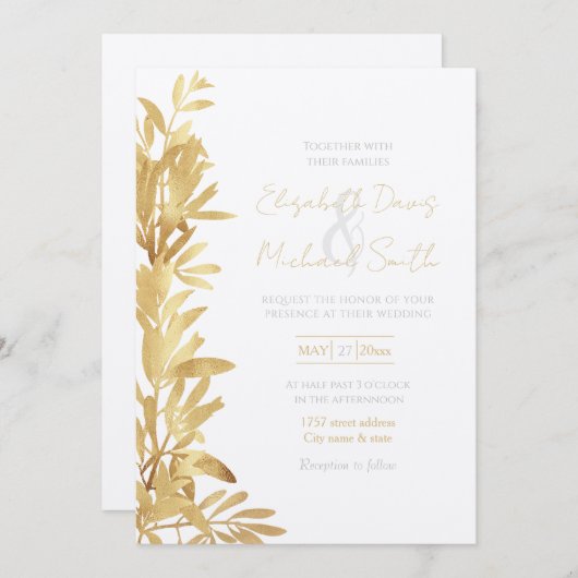 Elegant Gold Olive branch White Pattern Kaart (Voorkant / Achterkant)