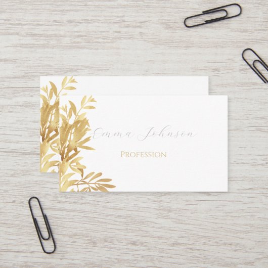 Elegant Gold Olive branch White Pattern Visitekaartje (Voorkant / Achterkant in situ)