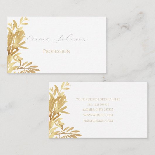 Elegant Gold Olive branch White Pattern Visitekaartje (Voorkant / Achterkant)