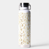 Elegant Gold Olive branch White Pattern Waterfles (Achterkant)