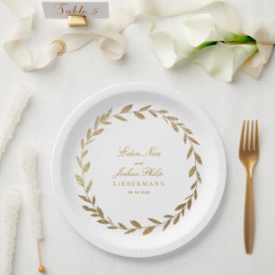 Elegant Gold Olive Branch Wreatding Wedding Paper  Papieren Bordje
