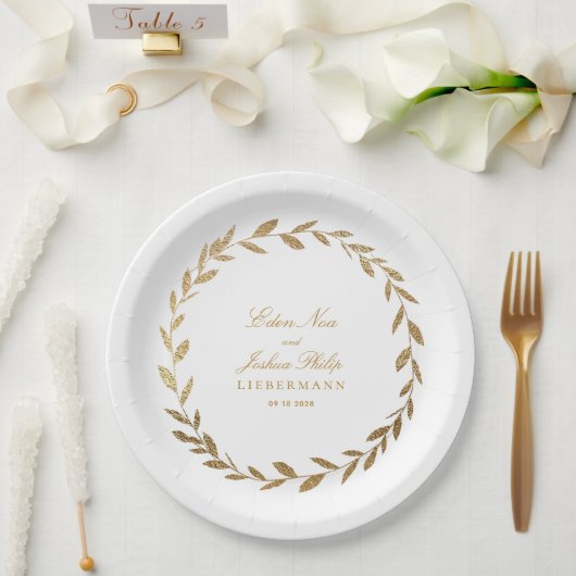 Elegant Gold Olive Branch Wreatding Wedding Paper  Papieren Bordje (Huwelijk)