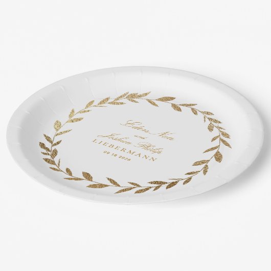 Elegant Gold Olive Branch Wreatding Wedding Paper Papieren Bordje (Gekanteld)