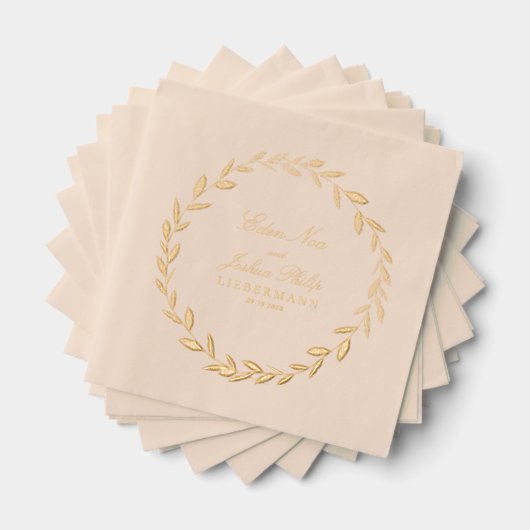 Elegant Gold Olive Branch Wreath Wedding Cocktail Folie Servetten (Insitu (Gestapeld))