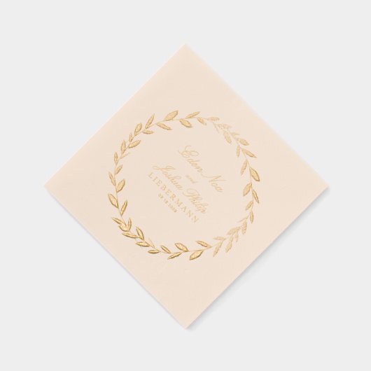 Elegant Gold Olive Branch Wreath Wedding Cocktail Folie Servetten (Rechts)