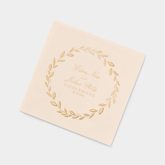 Elegant Gold Olive Branch Wreath Wedding Cocktail Folie Servetten (Links)
