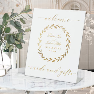 Elegant Gold Olive Branch WreatKaart & Gifts Reclamebord Met Voetstuk