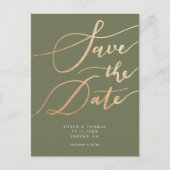 Elegant Gold Olive Green Script Save the Date Aankondigingskaart (Voorkant)
