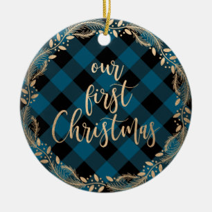 Elegant Gold ons eerste kerstfeest als Mr & Mrs. f Keramisch Ornament