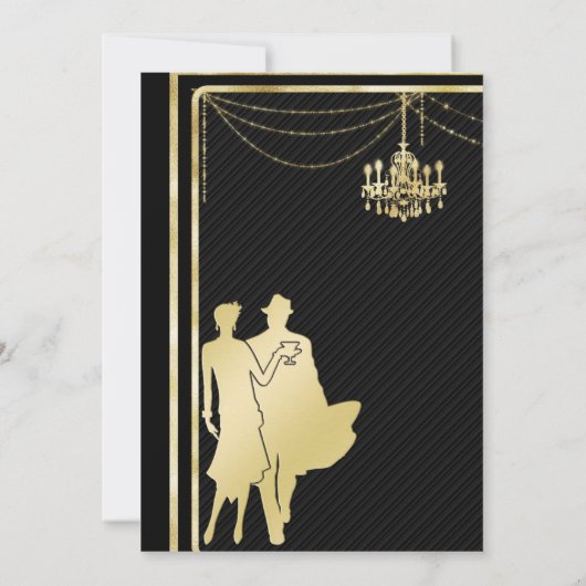 Elegant Gold op Black Cocktail Party-uitnodiging Kaart (Achterkant)