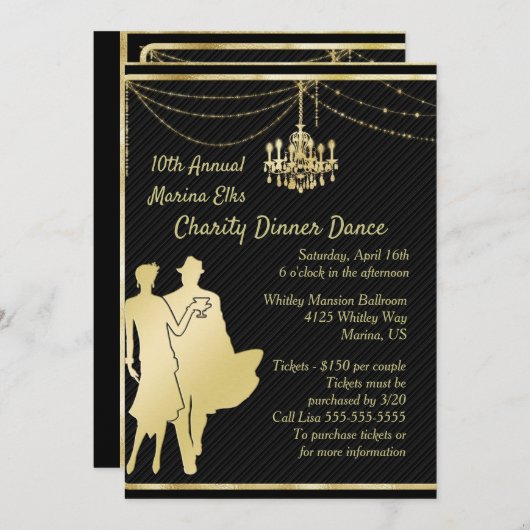 Elegant Gold op Black Cocktail Party-uitnodiging Kaart (Voorkant / Achterkant)