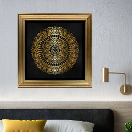 Elegant Gold op Black Lotus Henna Mandala Afdrukke Poster