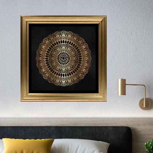 Elegant Gold op Black Lotus Henna Mandala Afdrukke Poster