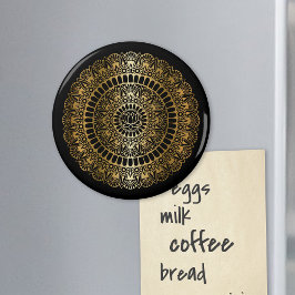 Elegant Gold op Black Lotus Henna Mandala Magneet