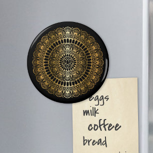 Elegant Gold op Black Lotus Henna Mandala Magneet