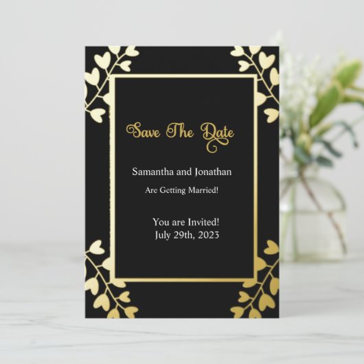 Elegant Gold op Black Save the Date Kaart (Staand voorkant)