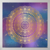 Elegant Gold op Bright Nebula Lotus Henna Mandala Poster (Voorkant)