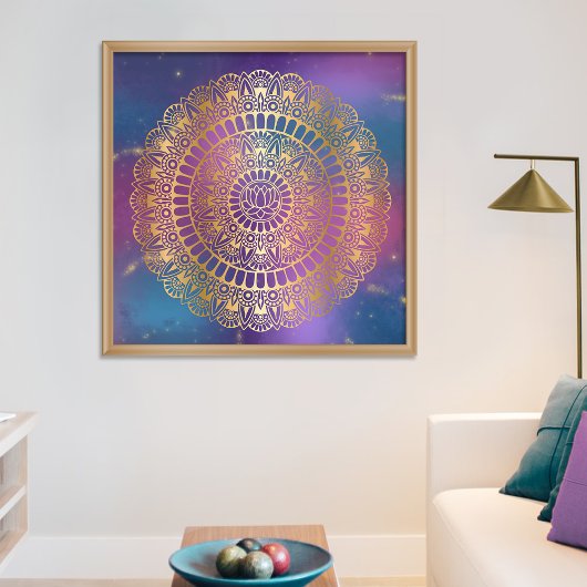 Elegant Gold op Bright Nebula Lotus Henna Mandala Poster