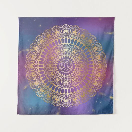 Elegant Gold op Bright Nebula Lotus Henna Mandala Wandkleed (Voorkant)