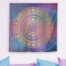 Elegant Gold op Bright Nebula Lotus Henna Mandala