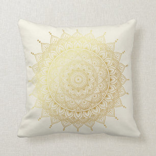 Elegant Gold op Cream Floral Henna Mandala Kussen