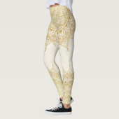 Elegant Gold op Cream Floral Henna Mandala Legging (Links)