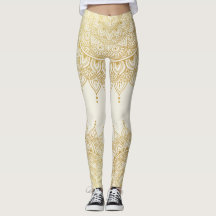 Elegant Gold op Cream Floral Henna Mandala Legging