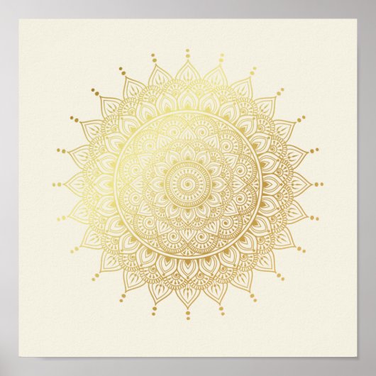 Elegant Gold op Cream Floral Henna Mandala Poster (Voorkant)