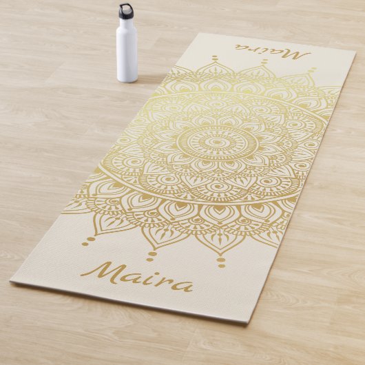 Elegant Gold op Cream Floral Henna Mandala Yogamat (In situ)