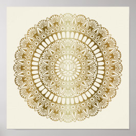 Elegant Gold op Cream Lotus Henna Mandala Afdrukke Poster