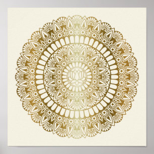 Elegant Gold op Cream Lotus Henna Mandala Afdrukke Poster