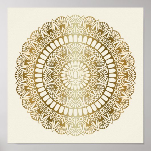 Elegant Gold op Cream Lotus Henna Mandala Afdrukke Poster (Voorkant)