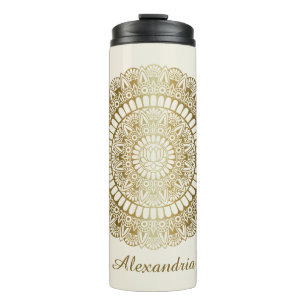 Elegant Gold op Cream Lotus Henna Mandala Thermosbeker