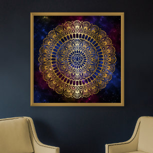 Elegant Gold op Dark Nebula Lotus Henna Mandala Poster