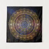 Elegant Gold op Dark Nebula Lotus Henna Mandala Wandkleed (Voorkant (horizontaal))