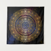 Elegant Gold op Dark Nebula Lotus Henna Mandala Wandkleed (Voorkant)