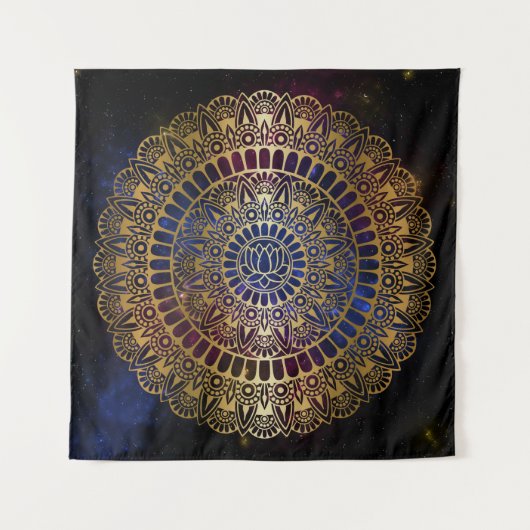 Elegant Gold op Dark Nebula Lotus Henna Mandala Wandkleed (Voorkant)